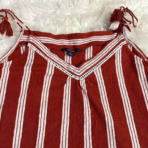 KIABI Ladies Tassel String Strap Tank Cotton Linen Flax Top Shirt Size Medium - Picture 10 of 10